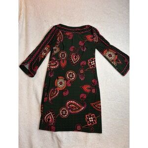 Trina Turk Shift Dress Size 14 Lace 3/4 Bell Sleeves Pink Orange